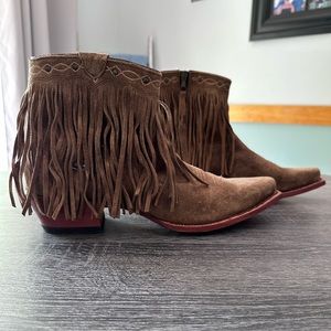 J.B. Dillon Fringe Cowgirl Boots - Snip Toe - Short Booties - Size 12B